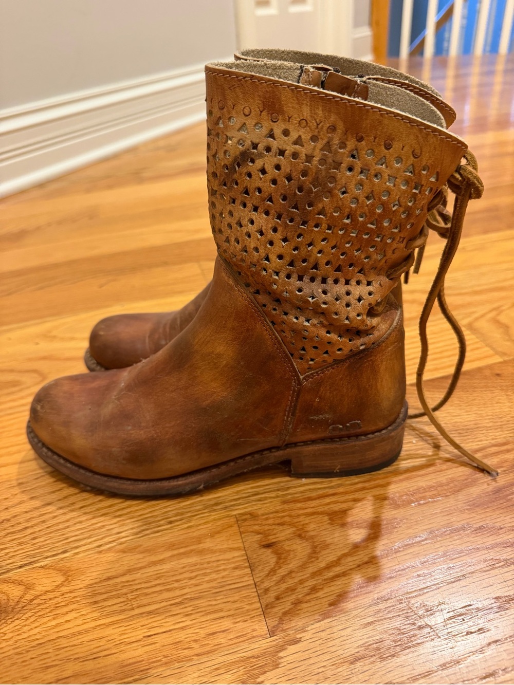 BED|STU Perforated Cognac Leather Ankle Boots